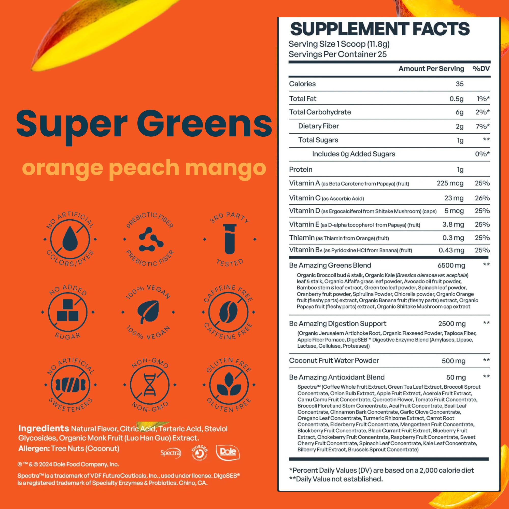 BE AMAZING Super Greens ajouté à une boisson, prébiotiques pour la digestion