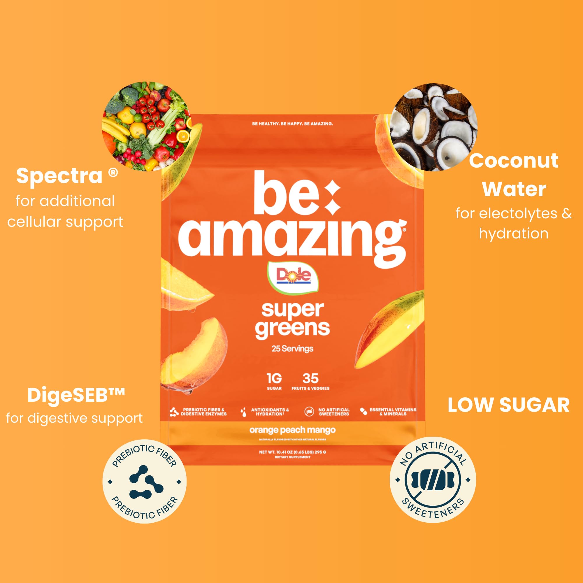 BE AMAZING Super Greens mélange fruits et légumes, source naturelle de fibres