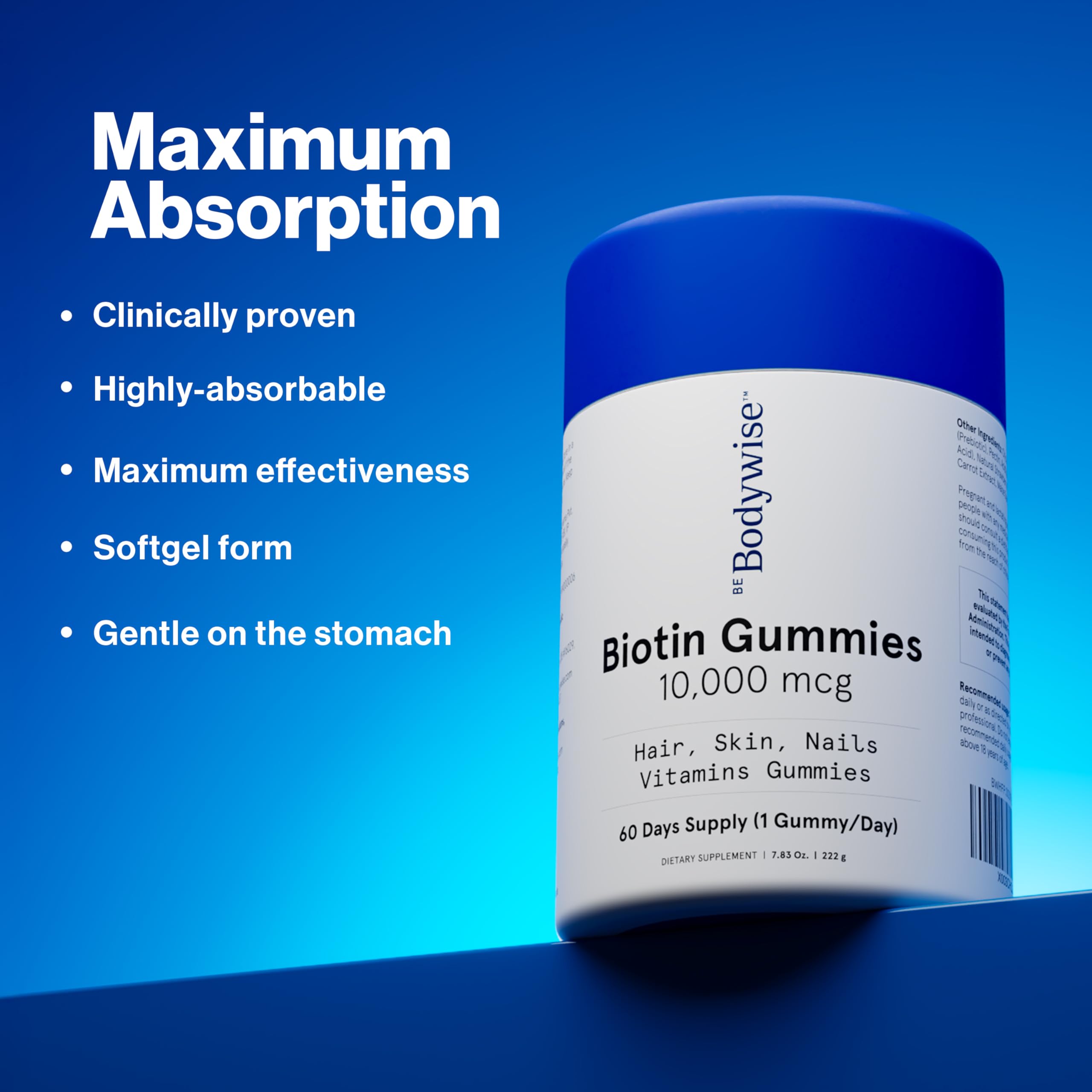 Be Bodywise Biotine Gommes : sans sucre ajouté, formulation propre.