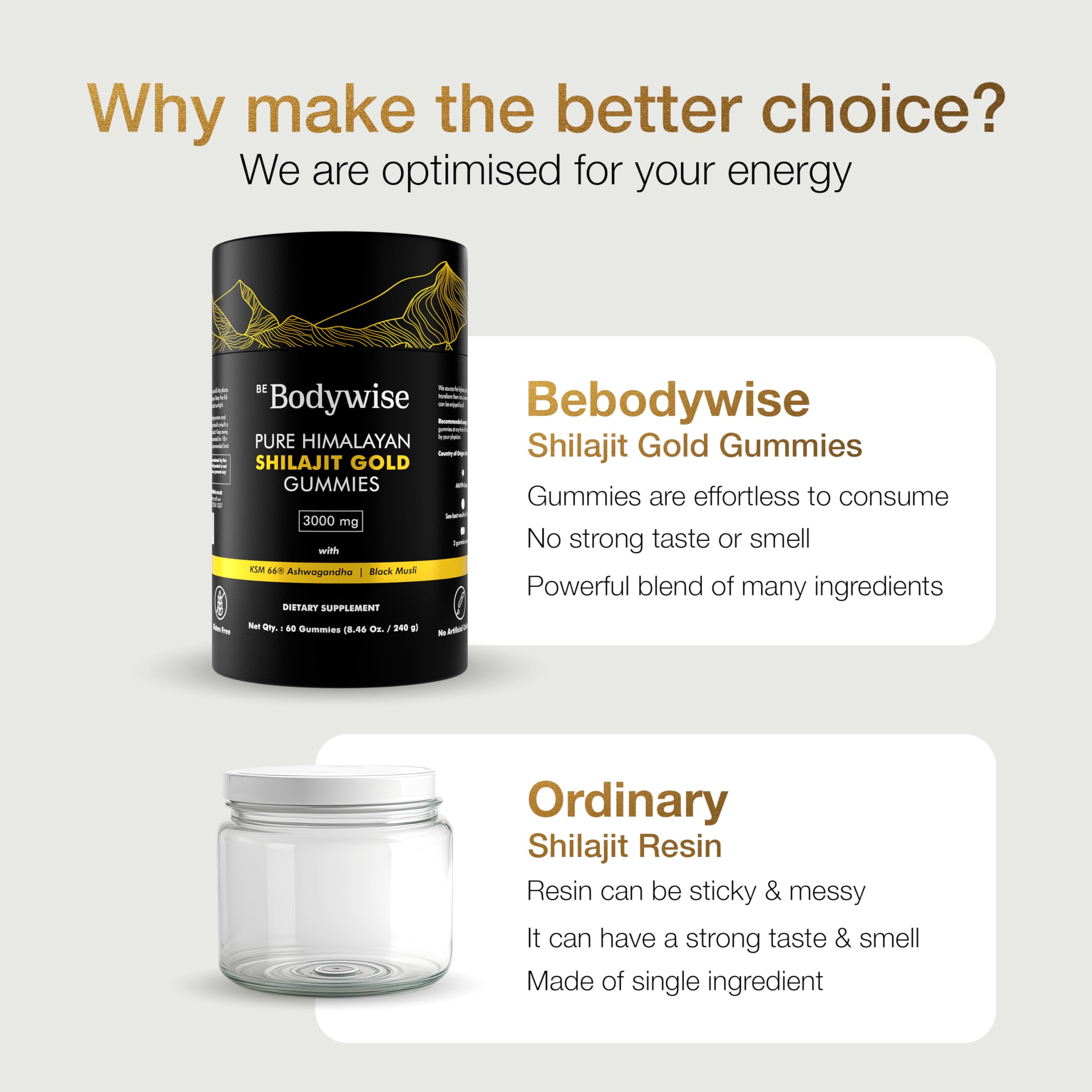 Conseil d'utilisation Be Bodywise Shilajit pur gold, deux gommes par jour