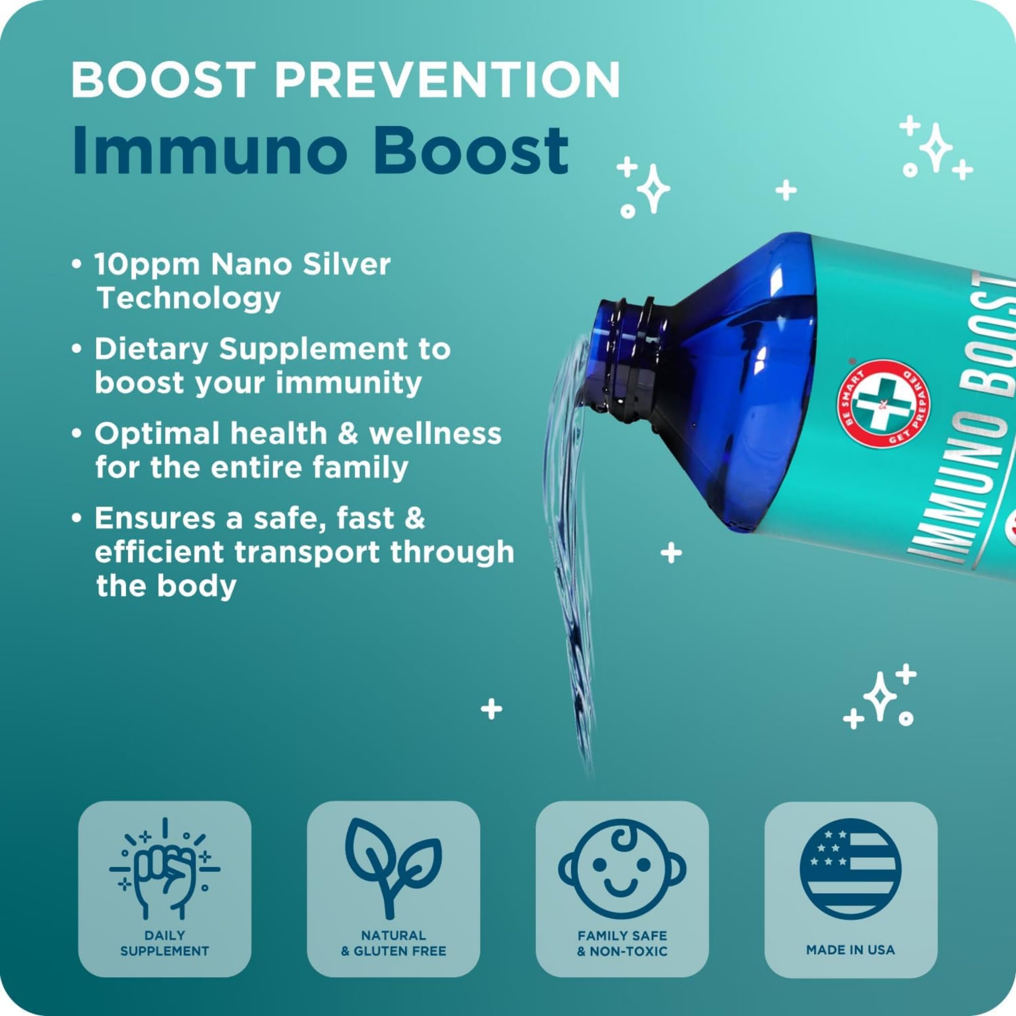 Be Smart Get Prepared Immuno Boost: goutte-dose quotidienne pour usage familial.