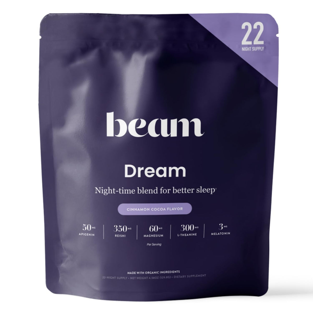 Beam Dream Sleep Powder, poudre cannelle cacao, pour une soirée détente et sommeil réparateur.