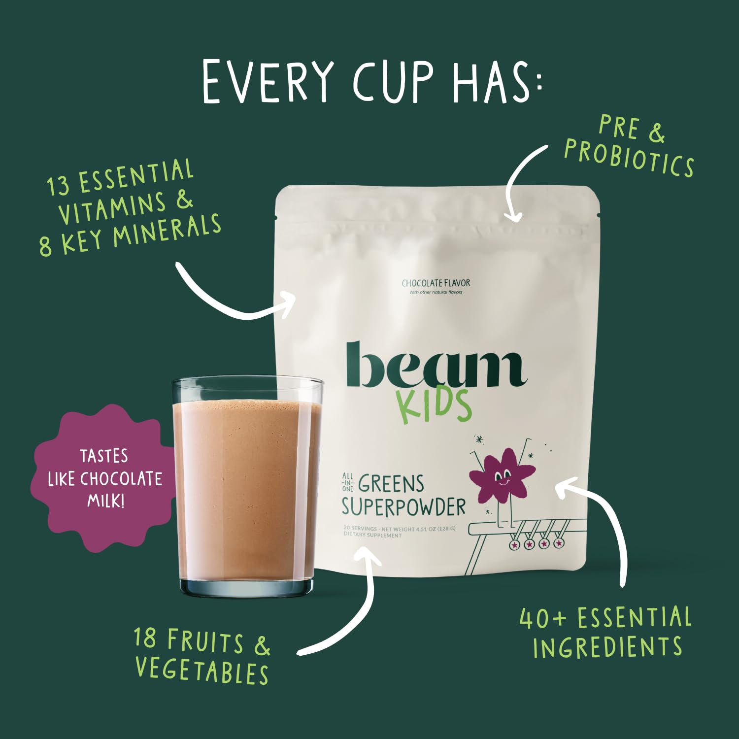 Beam Kids All-in-One poudre, doseur inclus pour des portions simples.