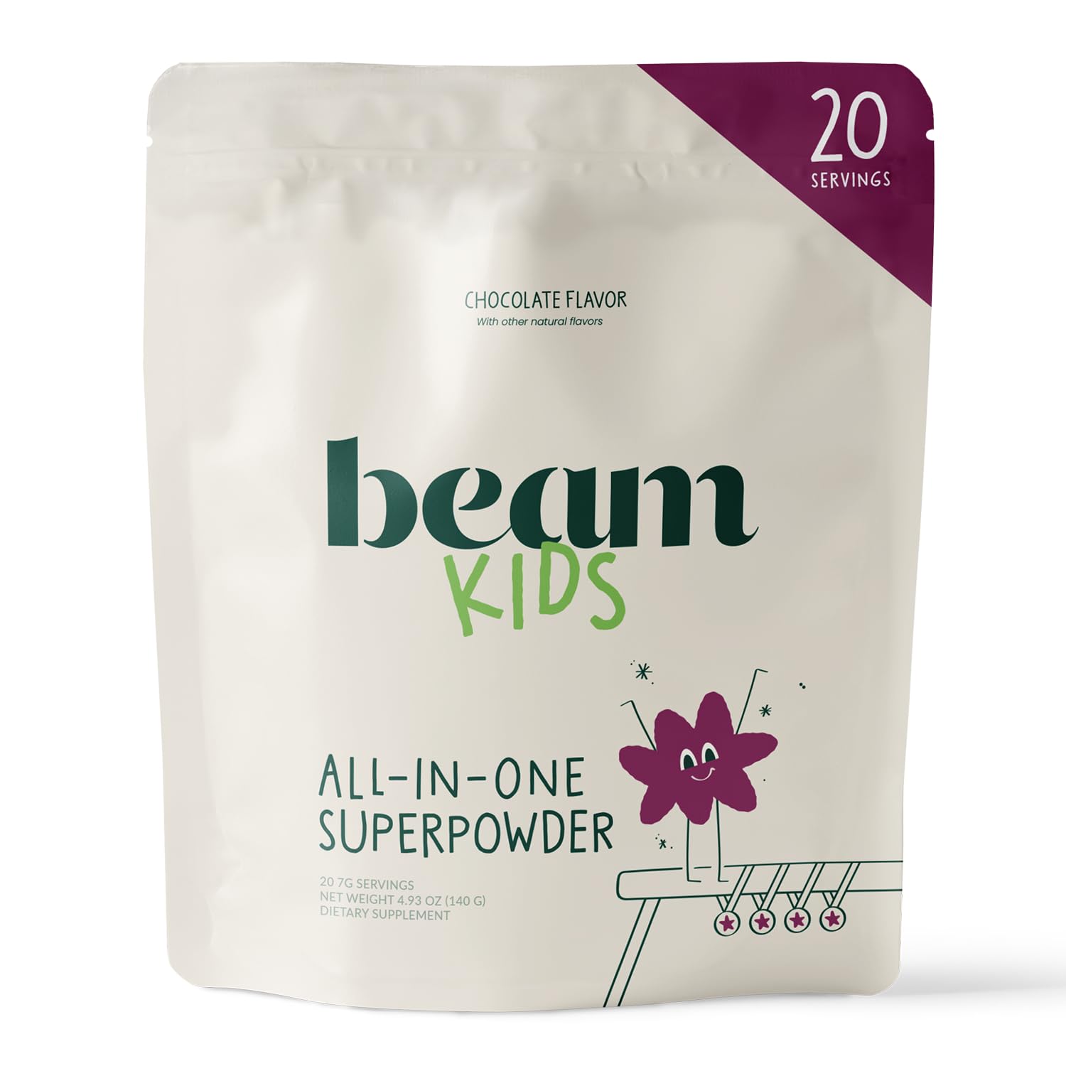 Beam Kids All-in-One poudre, emballage pratique pour nutrition quotidienne.