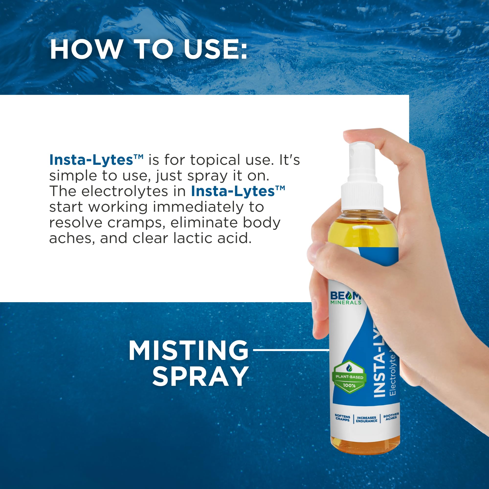 Spray Insta-Lytes BEAM MINERALS pour hydratation rapide et pratique.