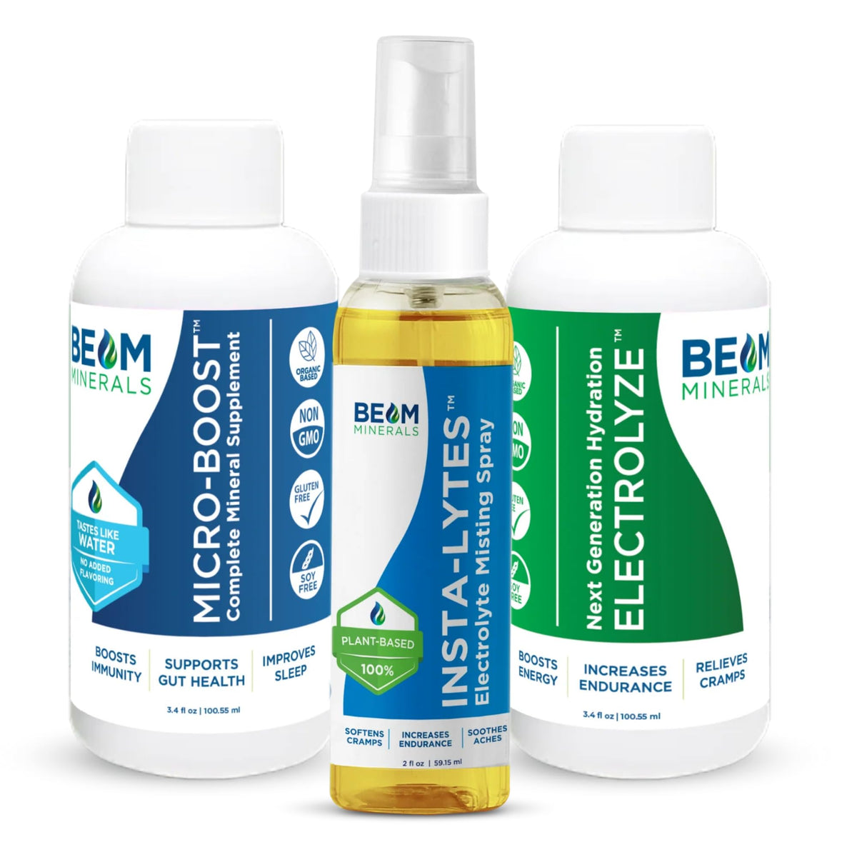 Pack de voyage BEAM MINERALS sur une table, hydratation nomade possible.