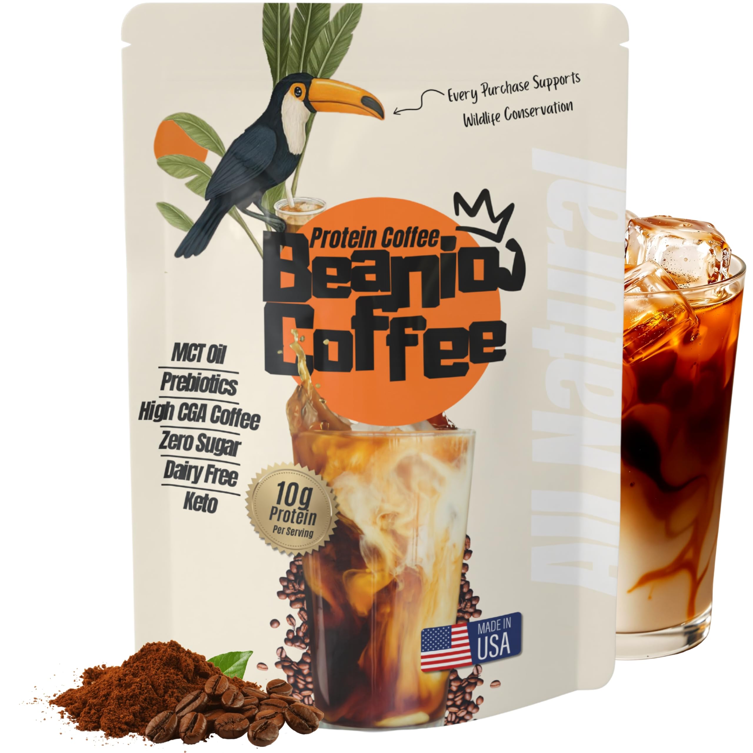 Beanio Protein Coffee glacé dans un gobelet, énergie rapide et bénéfice sans sucre.