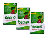 Beano enzyme alimentaire – flacon et comprimés, soutien potentiel à la digestion lors de repas copieux.