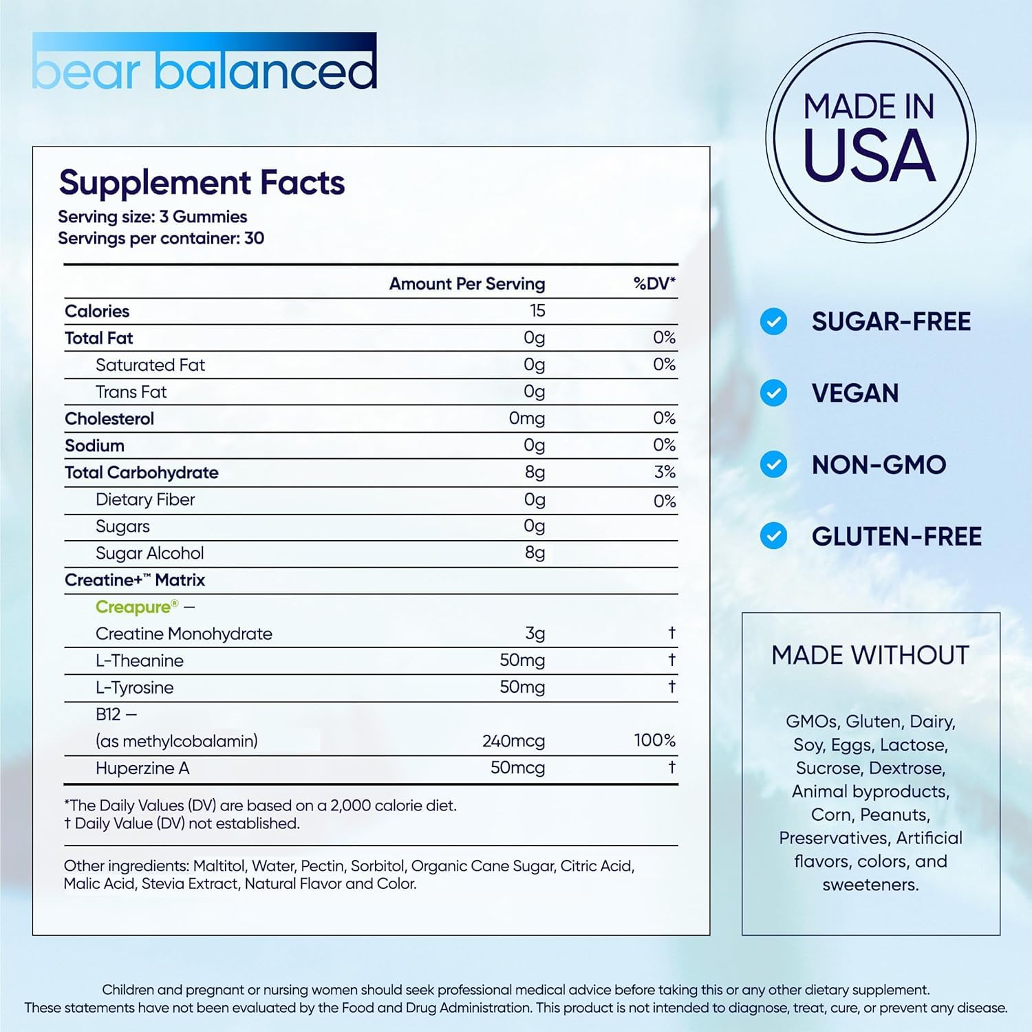 Bear Balanced Creatine Gummies – L-Theanine pour mémoire et concentration pendant l'entraînement.