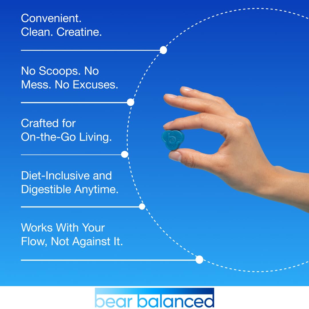 Bear Balanced Creatine Gummies – végan et compatible keto pour mode de vie sain.