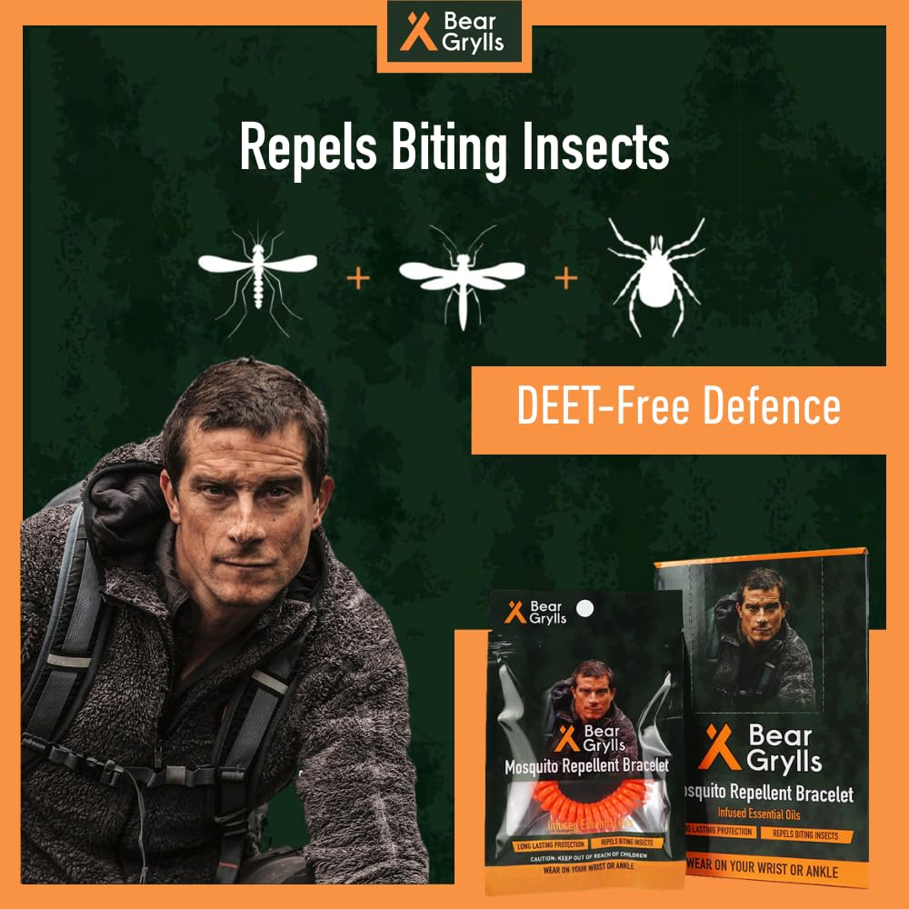 Bracelet Bear Grylls sans produit chimique agressif, huiles essentielles naturelles pour une alternative douce.