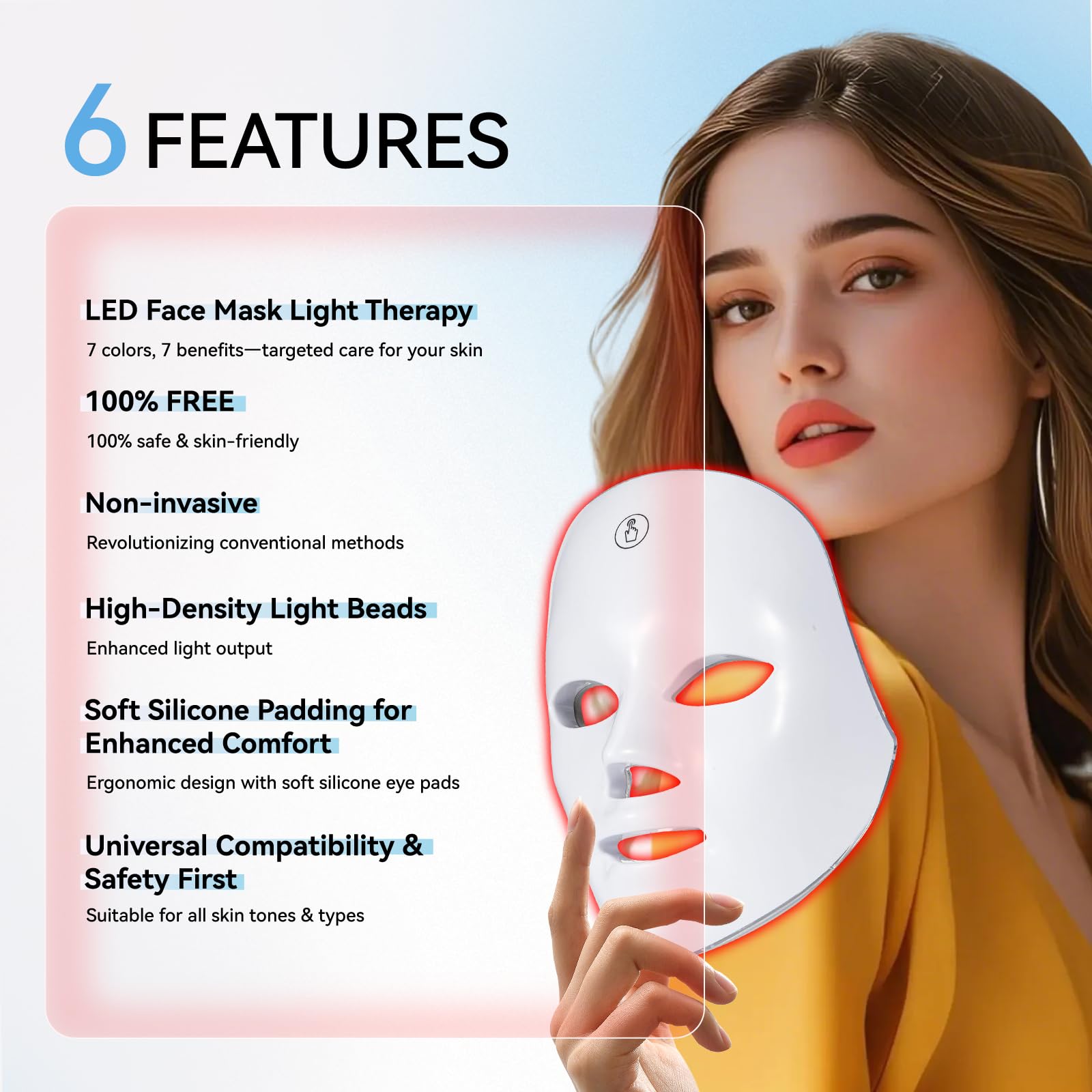 BeaRay masque-visage LED, mode 7 couleurs pour divers besoins cutanés