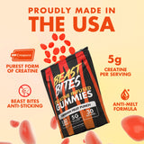 BEAST BITES Creatine Gummies, bouteille ouverte, énergie durable et concentration accrue pendant l'entraînement.