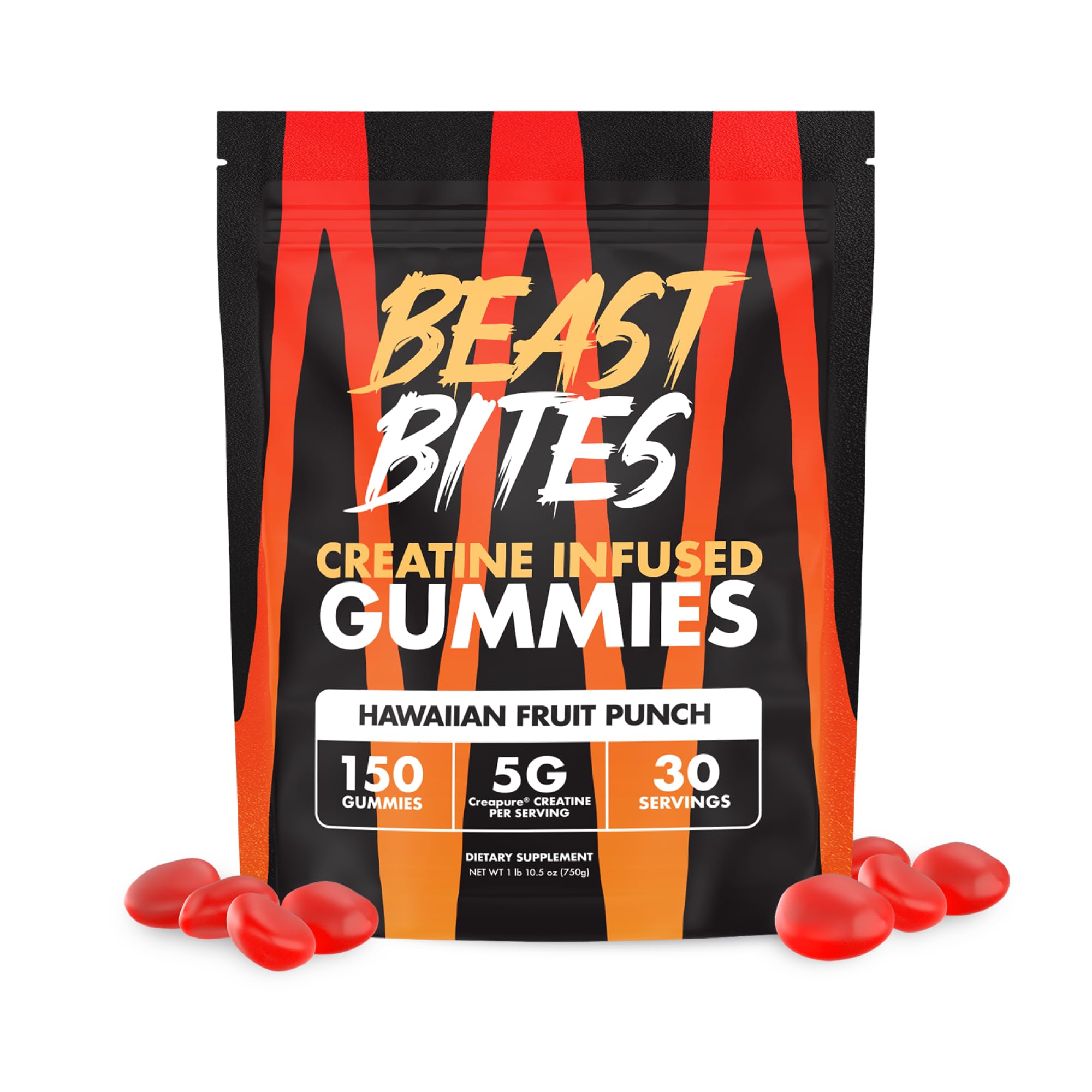 BEAST BITES Creatine Gummies, emballage, goût délicieux soutenant la performance physique.