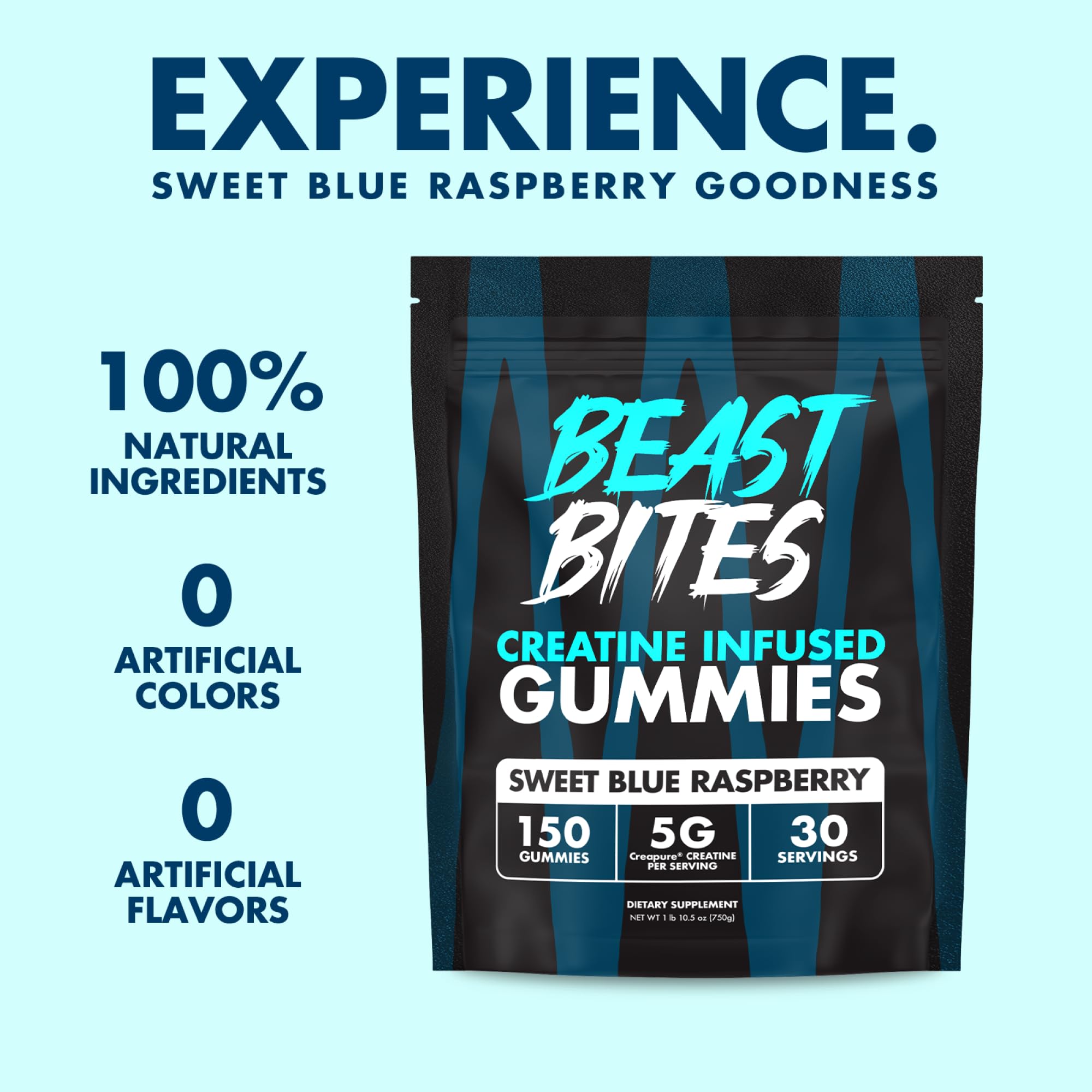Formule vegan BEAST BITES Creatine, framboise bleue sans colorants artificiels