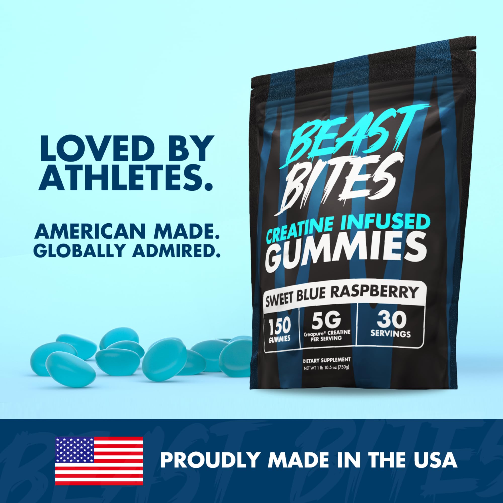 Post-entraînement BEAST BITES Creatine Gummies, framboise bleue et récupération