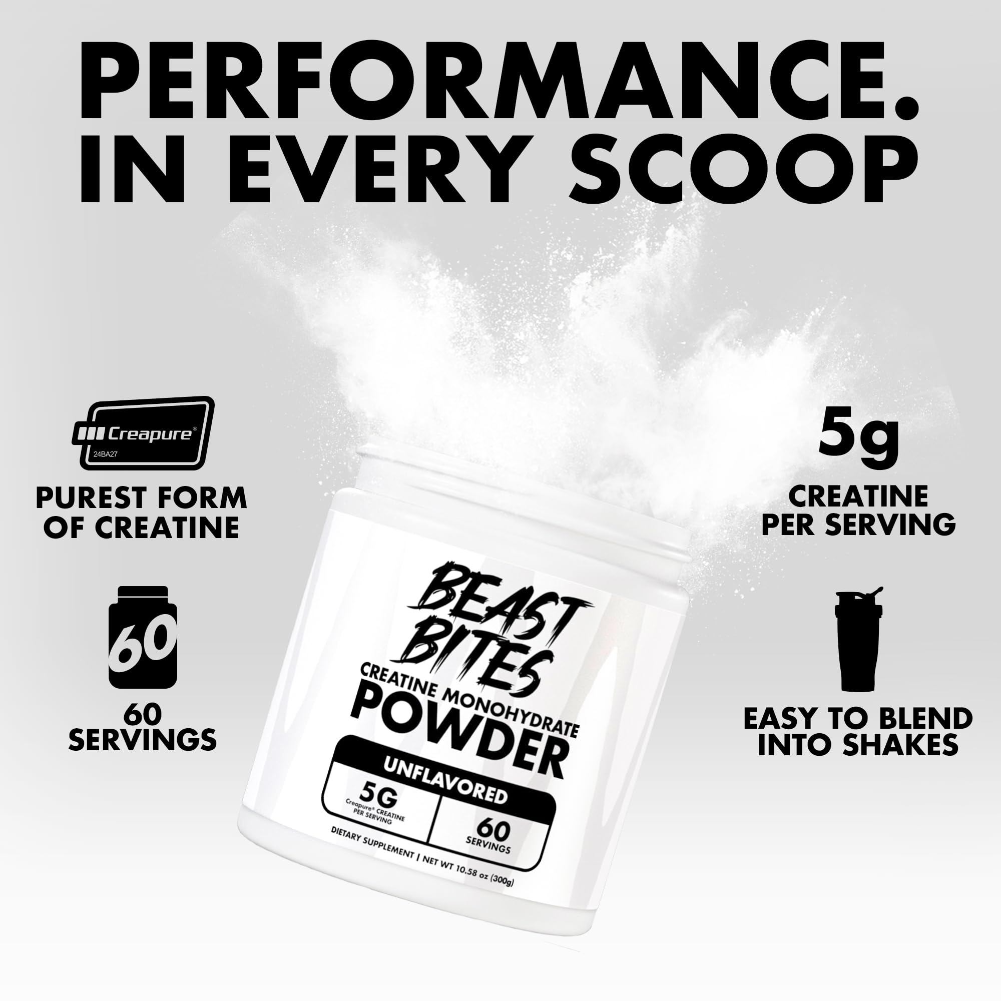 BEAST BITES Creatine Monohydrate – dosage 5 g par portion pour une utilisation précise