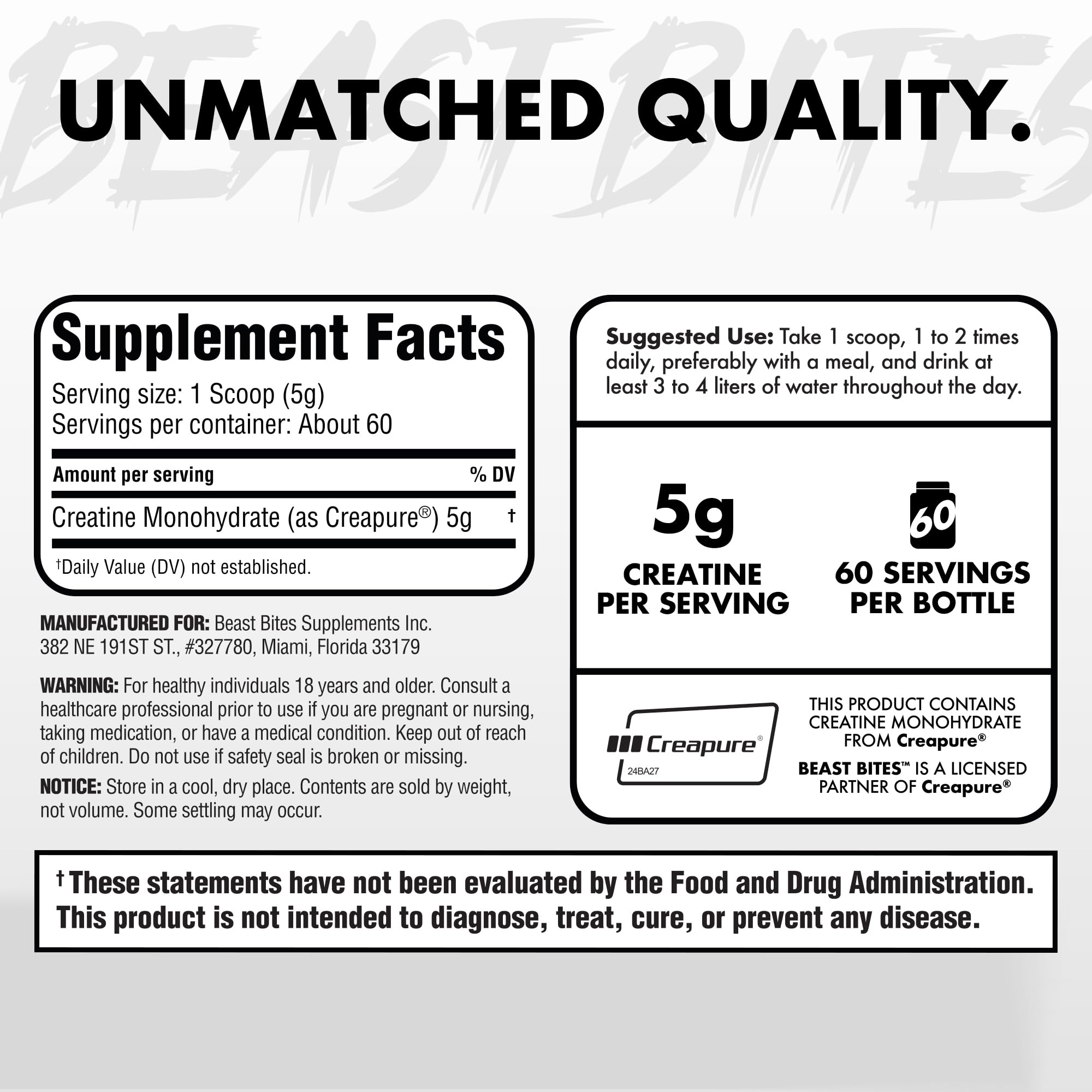 BEAST BITES Creatine Monohydrate – formule propre vegan sans gluten pour tous les niveaux