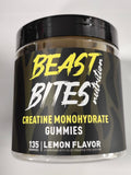 BEAST BITES Nutrition Gommes de Créatine Monohydrate dans une bouteille, couverture de couleur citron.