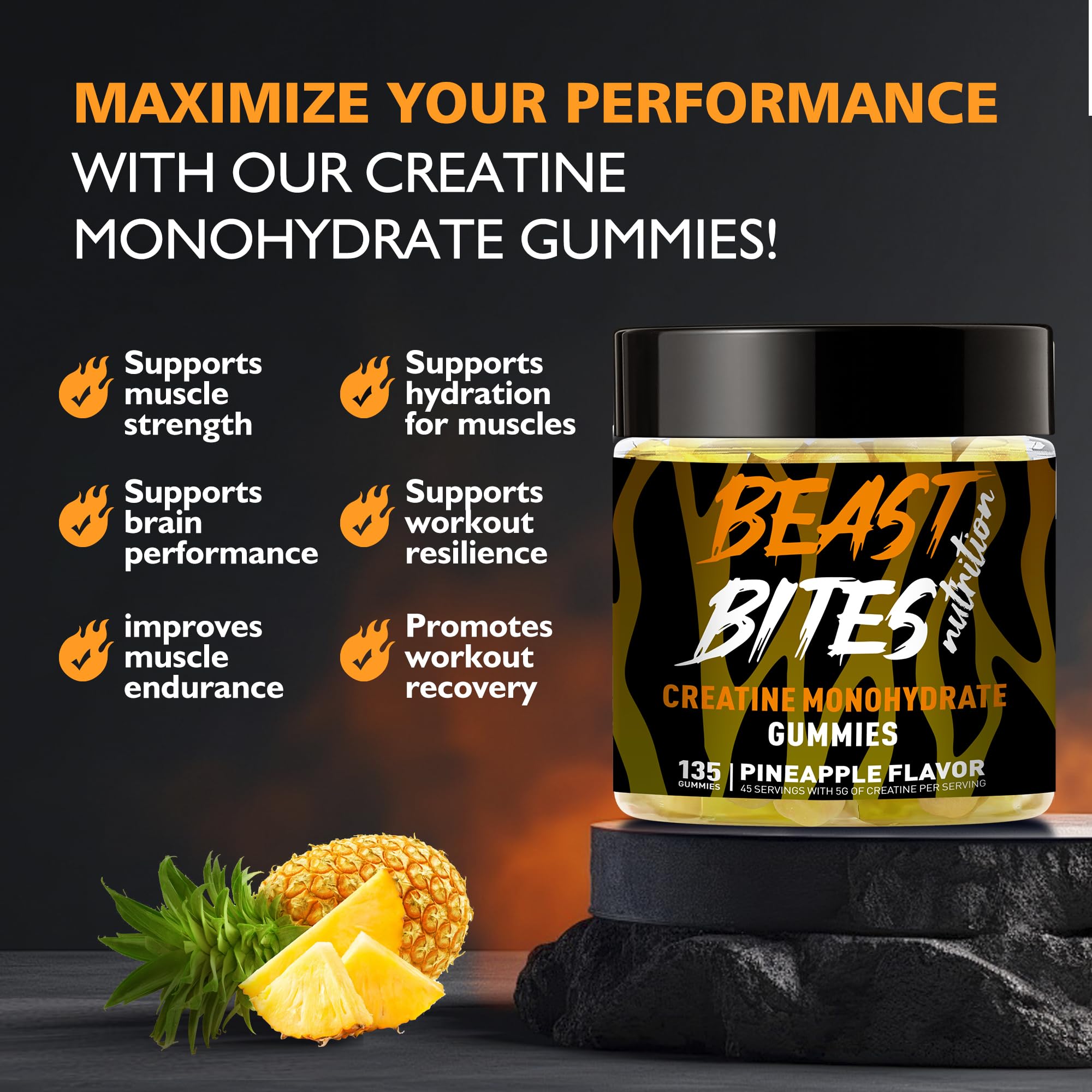 Gomme BEAST BITES Nutrition créatine monohydrate – gommes ouvertes, dosage rapide après l’effort.