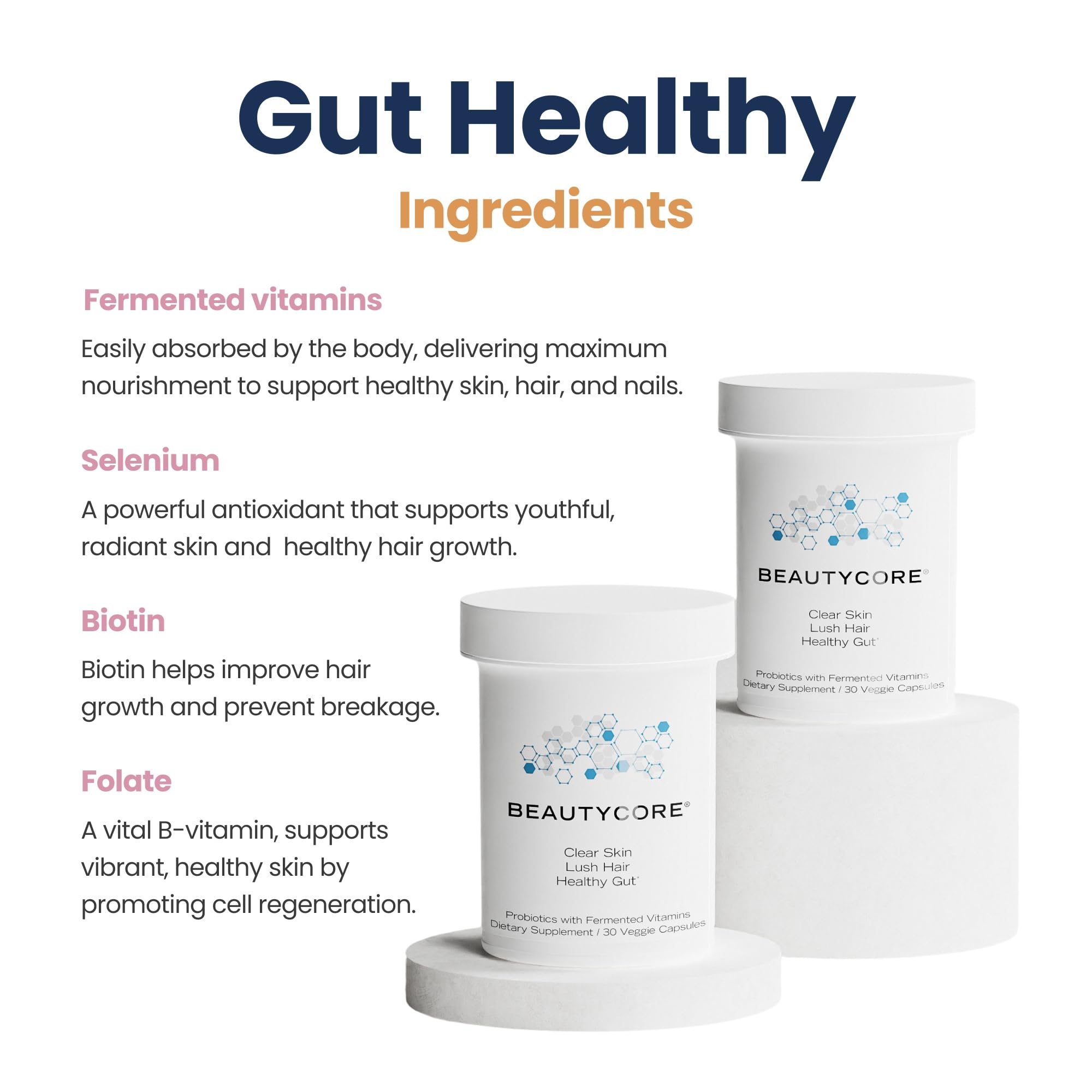 Beautycore Supplement : capsule résistante à l'acide optimisant l'absorption des nutriments.