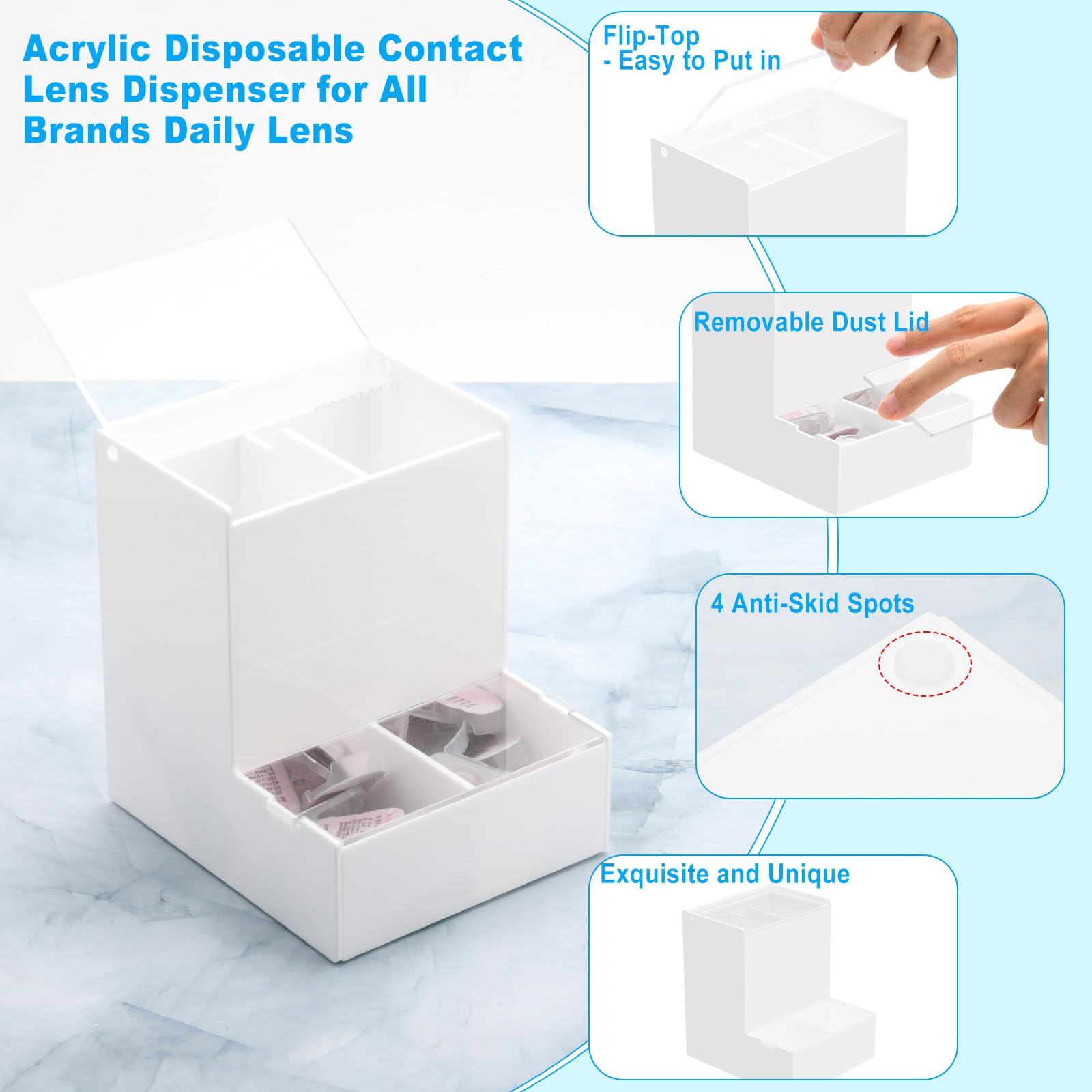 Beautyflier système à deux tiroirs pour un rangement ordonné des lentilles.