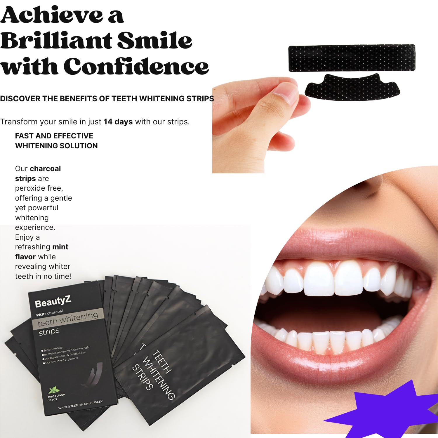 BeautyZ charbon actif pouvant assombrir temporairement la langue mais qui se rince facilement