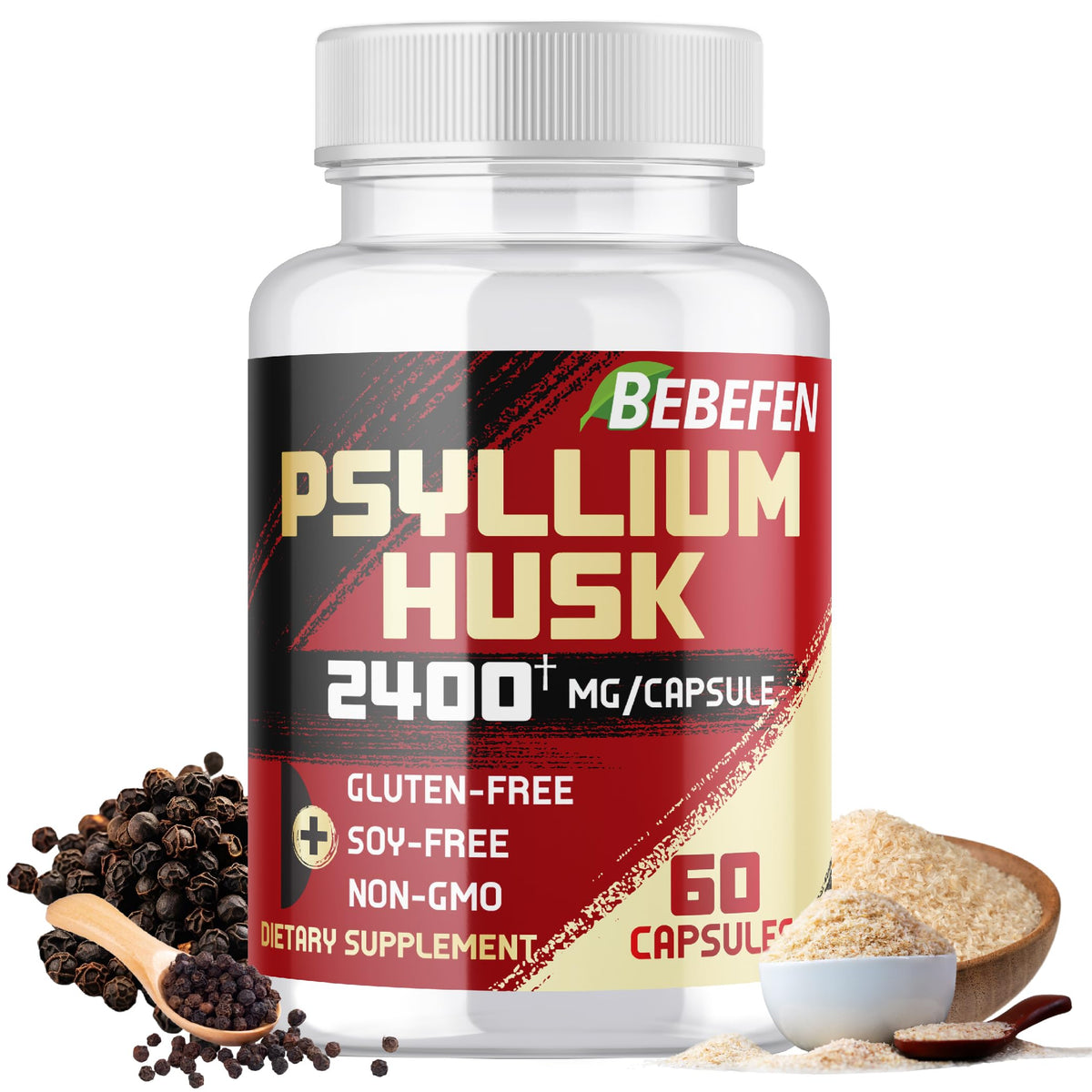 BEBEFEN psyllium husk en capsules, 2400 mg, fibre quotidienne pour le confort intestinal.