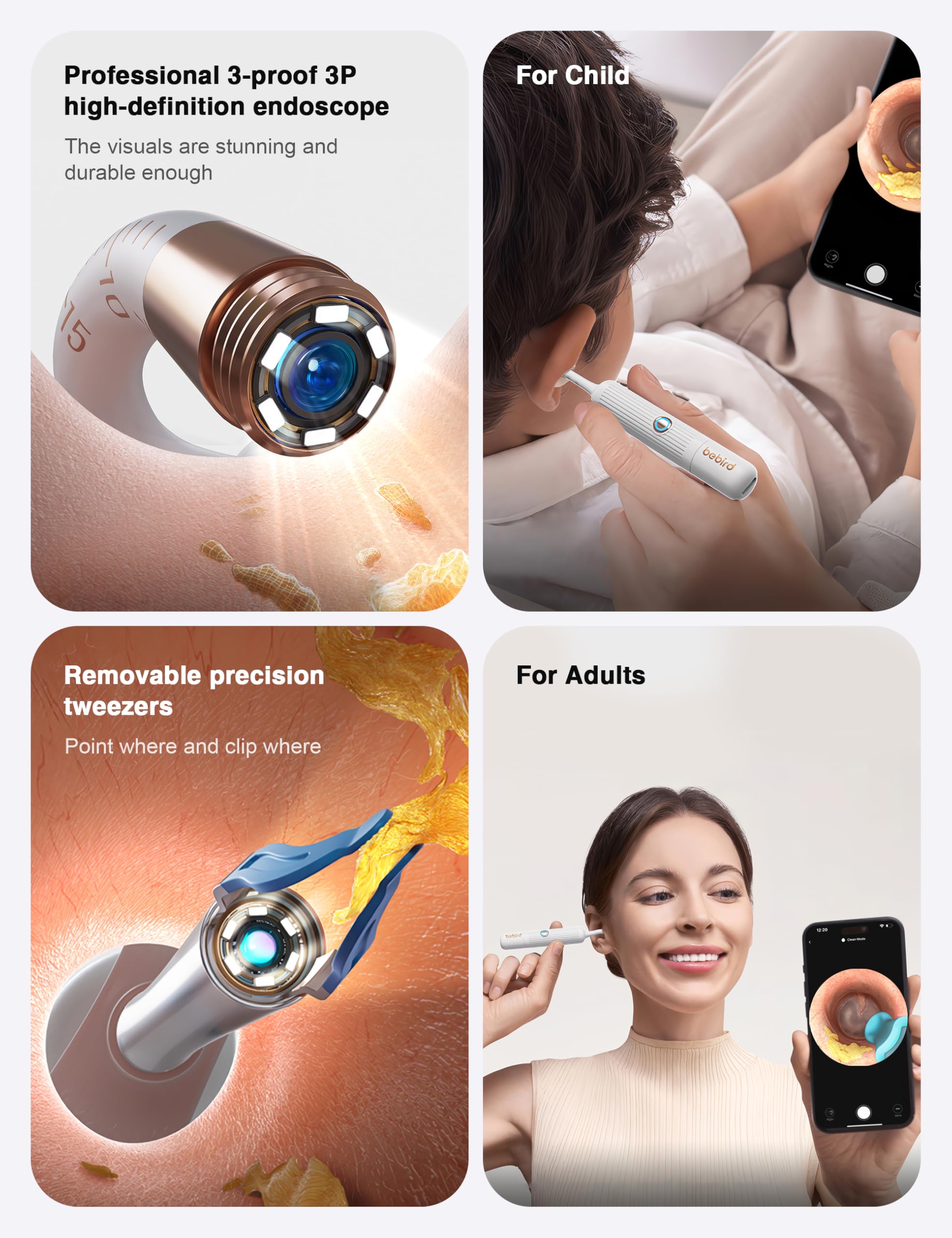 BEBIRD Earsight Plus tweezers-smart-function permet une préhension précise et sécurisée