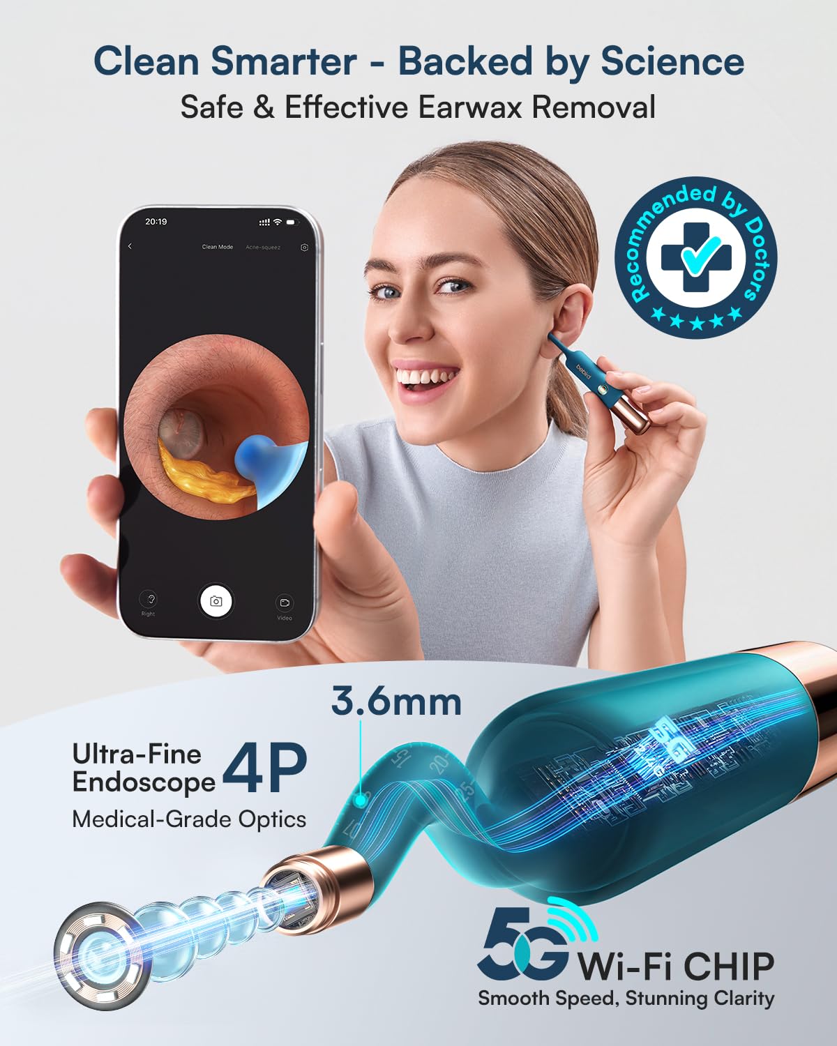 BEBIRD Earsight Ultra éclaire l’oreille avec une lumière améliorée.