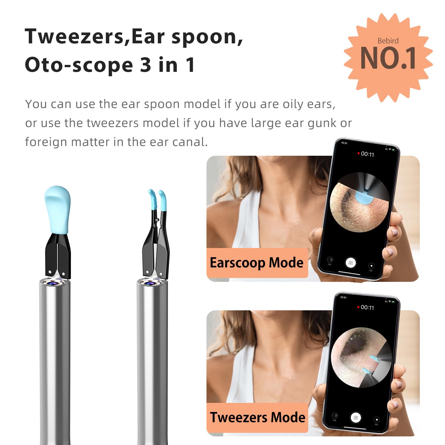 Bebird Pro Note5 têtes en silicone pour un confort lors du nettoyage.