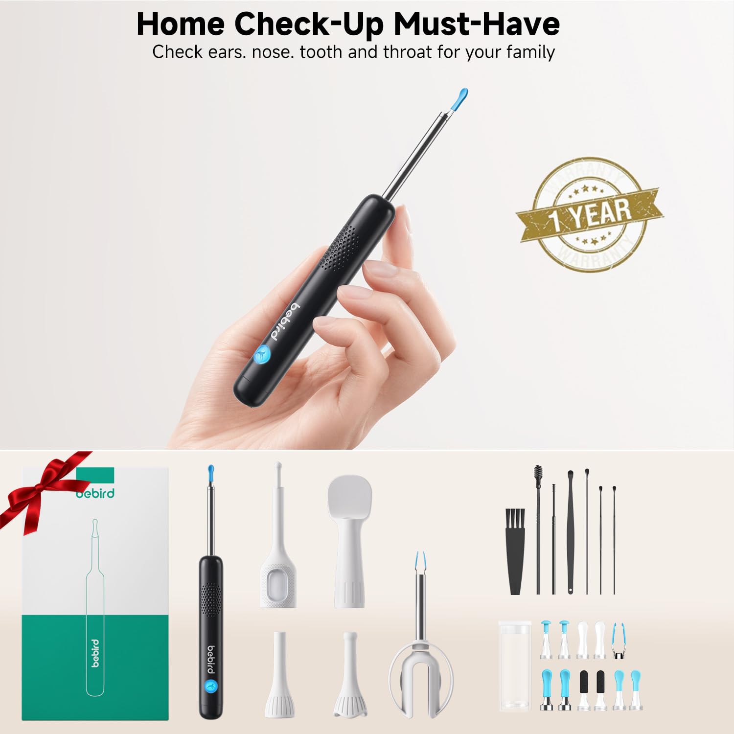 BEBIRD R1 Ultra, experience familiale sereine lors du soin des oreilles.