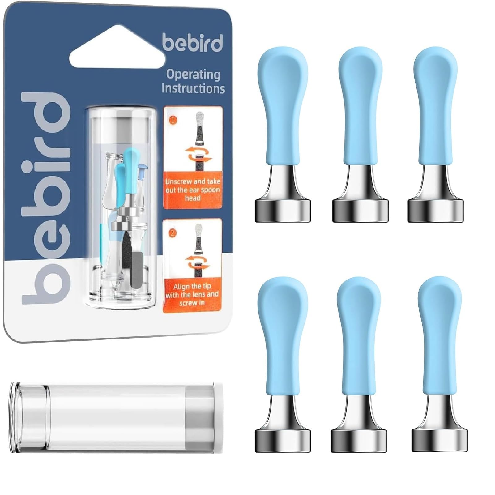 Étui clair contenant six embouts BebirdPromax pour remplacement pratique.