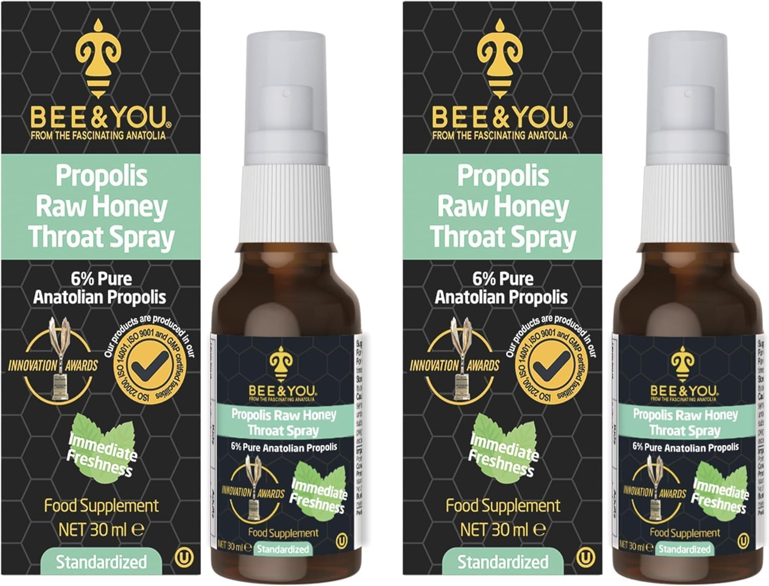 BEE & YOU spray gorge miel cru, soulagement naturel pour gorge irritée.