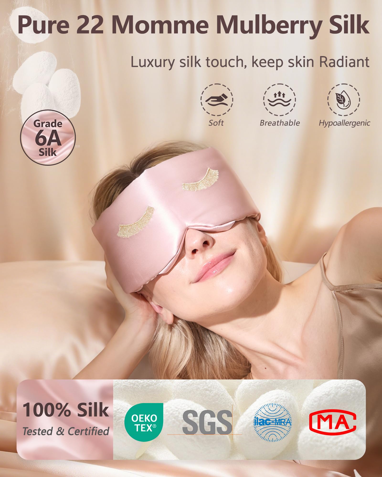 BeeVines Masque Sommeil: bande réglable douce pour ajustement sûr sans pression.