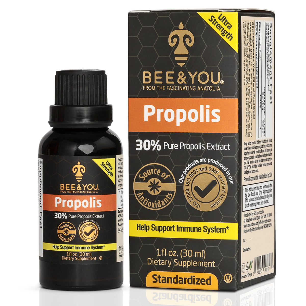Bee & You Propolis extrait-bouteille-1oz, soutien immunitaire naturel et pur.