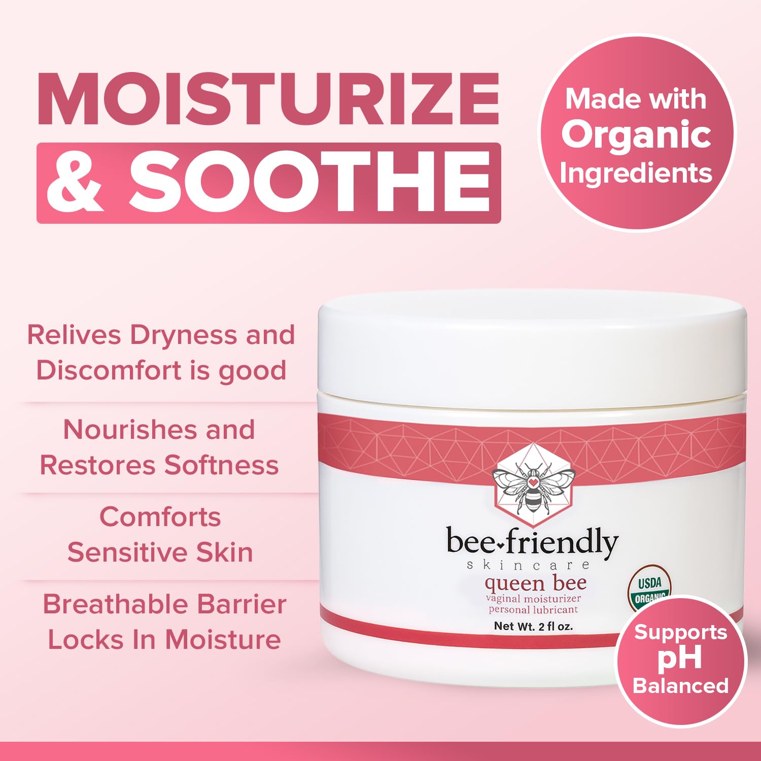 Ingrédients biologiques certifiés USDA utilisés dans la crème intime BeeFriendly.