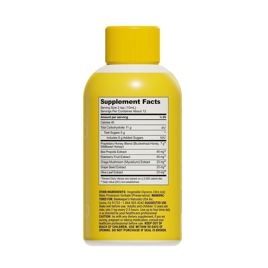 Beekeeper's Naturals Dosages – conseils d’utilisation pour le sirop diurne.