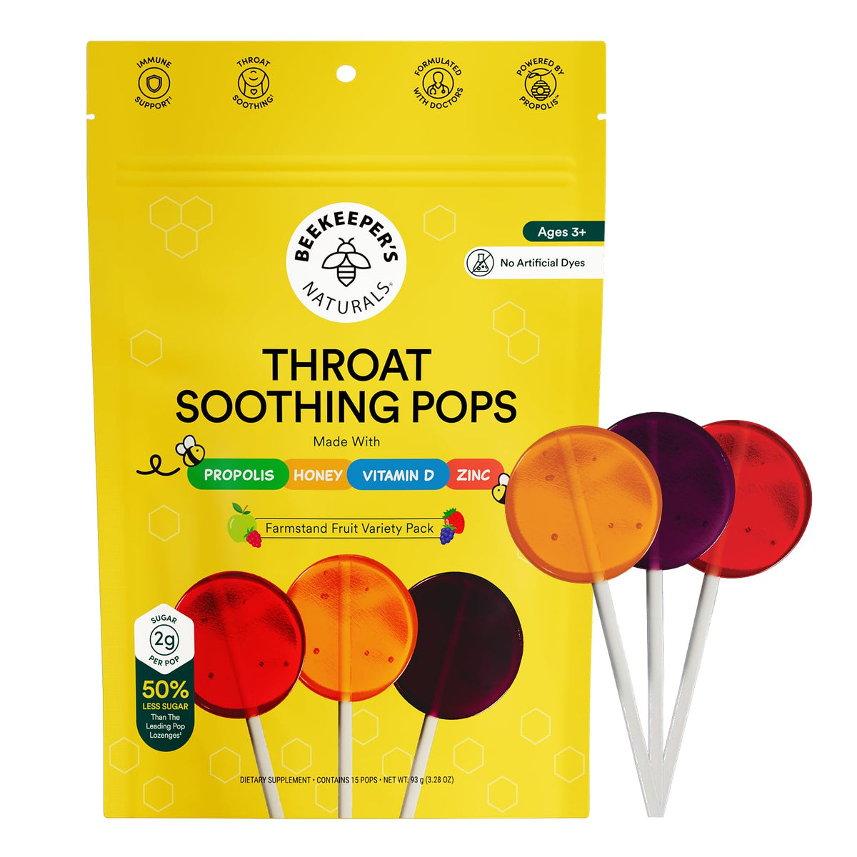 Beekeeper's Naturals – sucette propolis goût pomme verte pour gorge apaisée et douceur naturelle