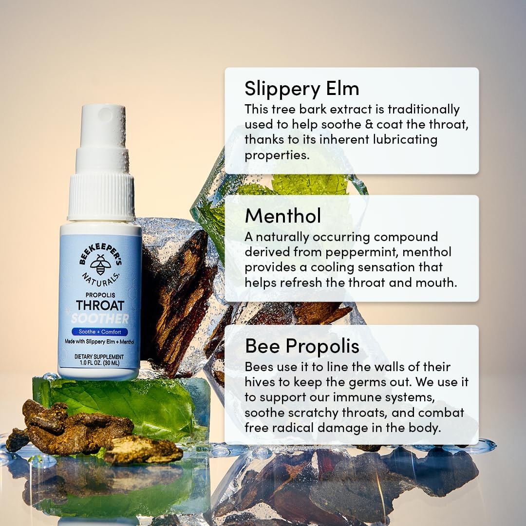 Beekeeper's Naturals Propolis Gorge Spray Voyage: format compact et pratique en déplacement.