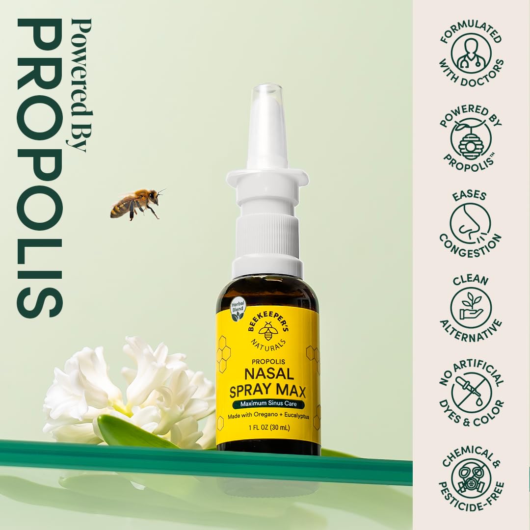 Beekeeper's Naturals Propolis Nasal Rinse Max, spray nasal – action pratique pour respirer.