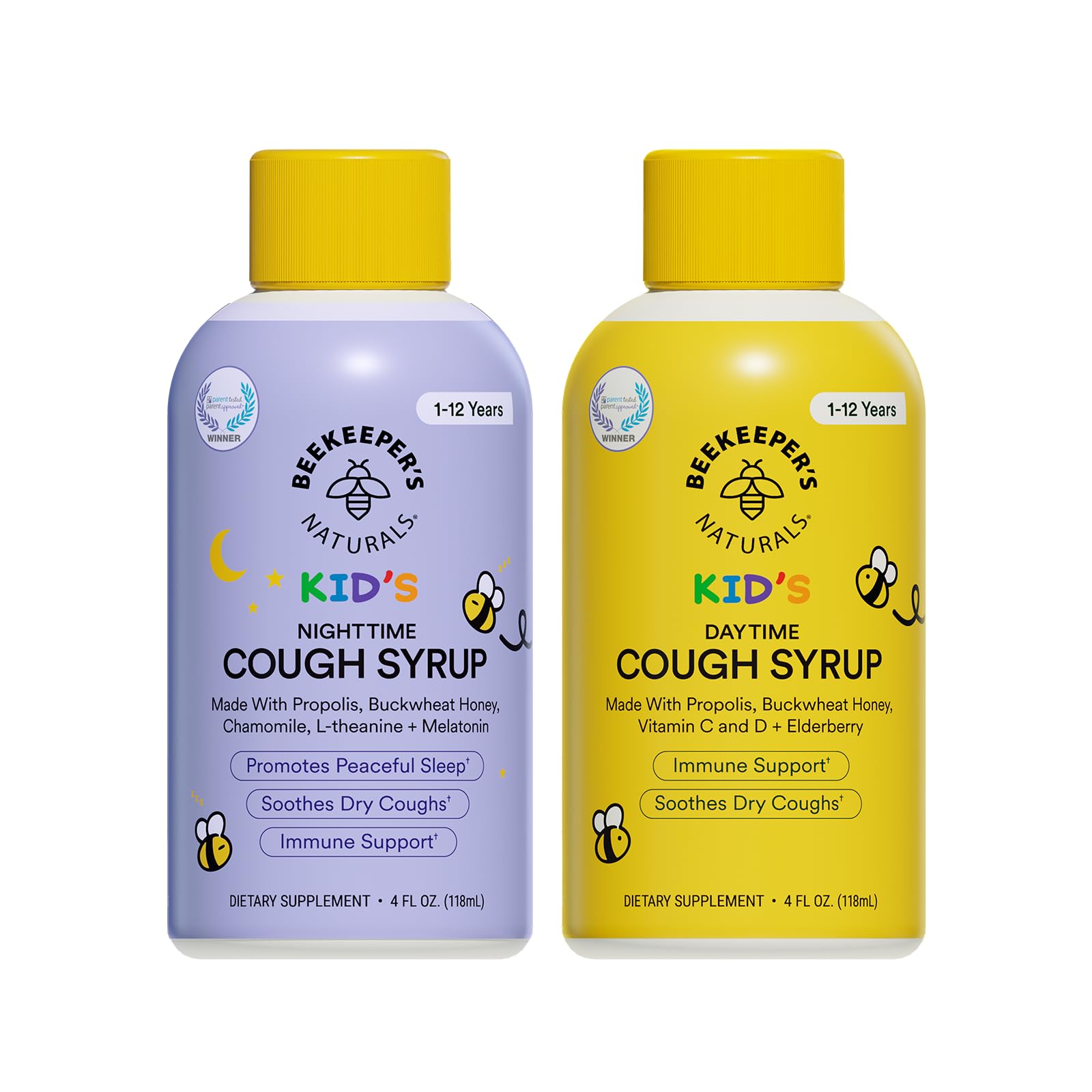 Beekeeper's Naturals Sirop Toux Enfants Jour et Nuit – emballage pratique pour usage quotidien.