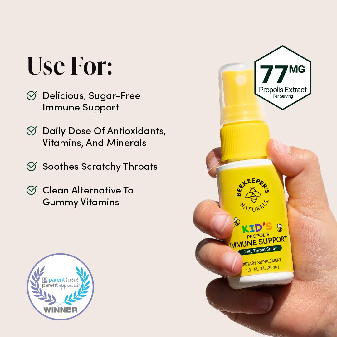 Ingrédients simples Beekeeper's Naturals Propolis Enfants, propolis de qualité et miel de sarrasin.