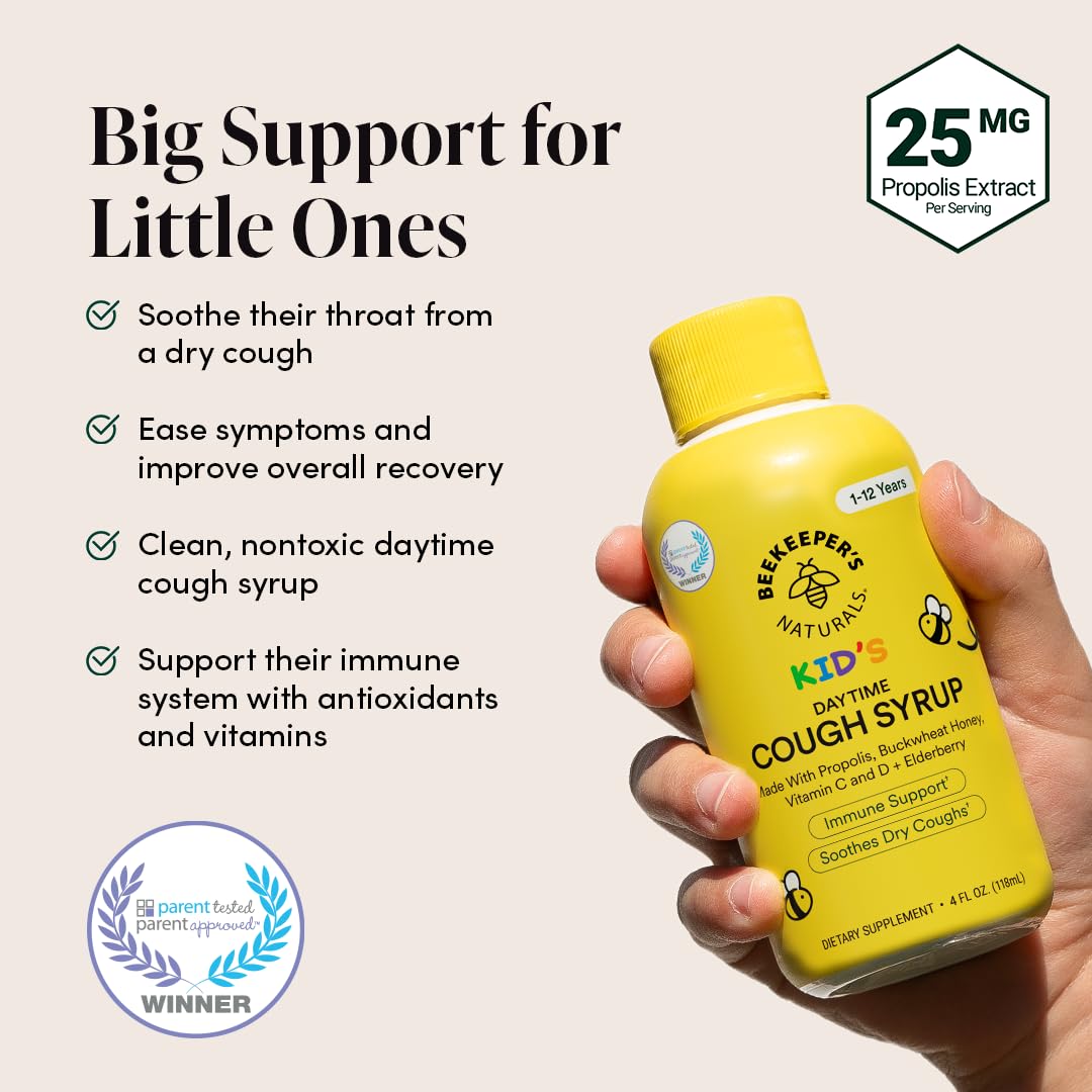Goût miel cru Beekeeper's Naturals, sirop toux enfants pour confort quotidien