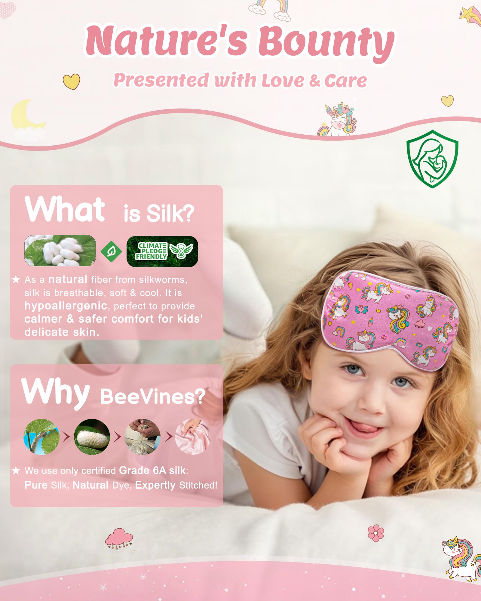 BeeVines masque soie enfant hypoallergenique douceur pour la peau
