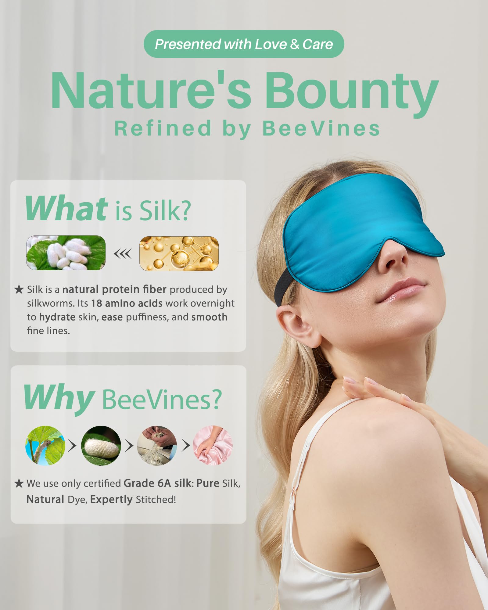 BeeVines masque soie mulberry – usage détente et méditation