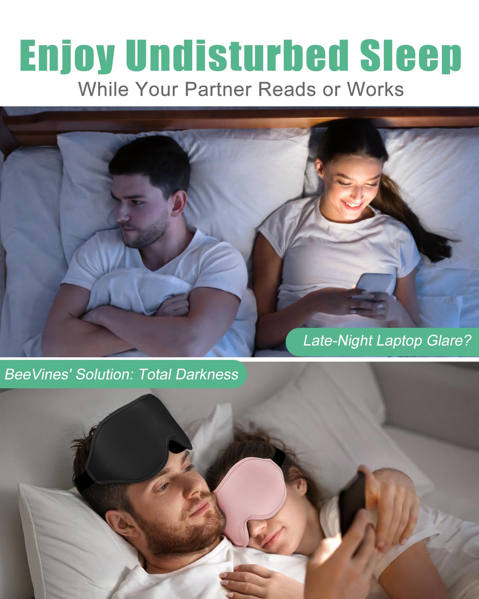 BeeVines masque sommeil bouchons d'oreilles inclus – réduction du bruit pour mieux dormir.