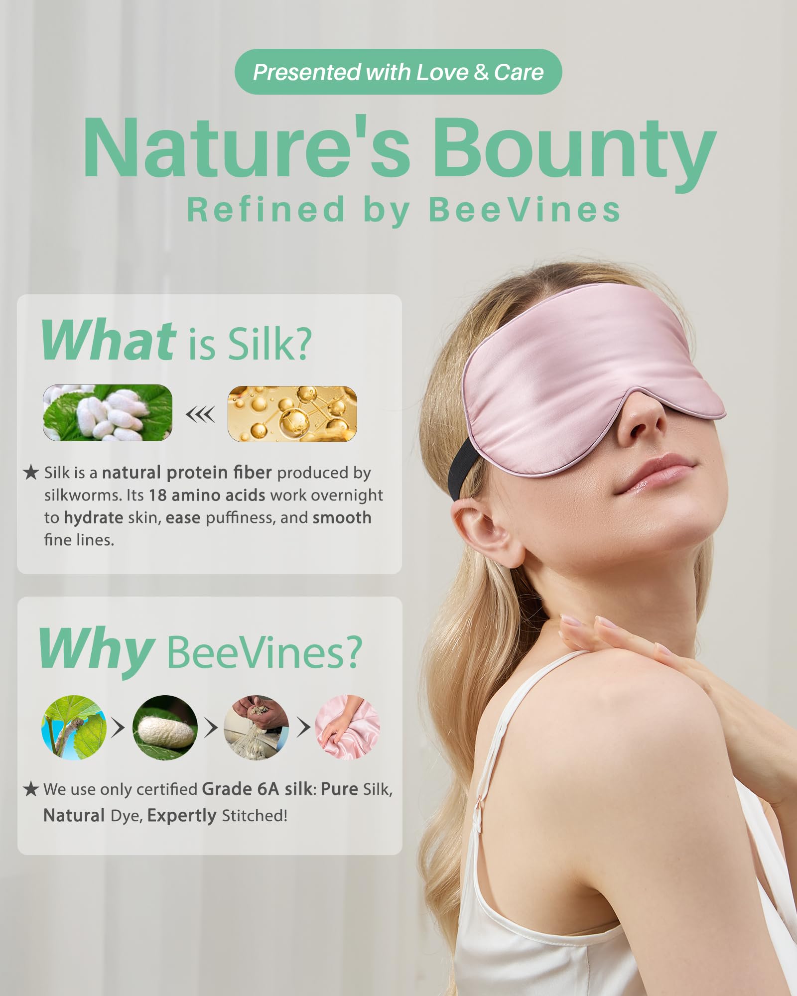 BeeVines masque sommeil hypoallergenique, douceur adaptée à peau sensible.