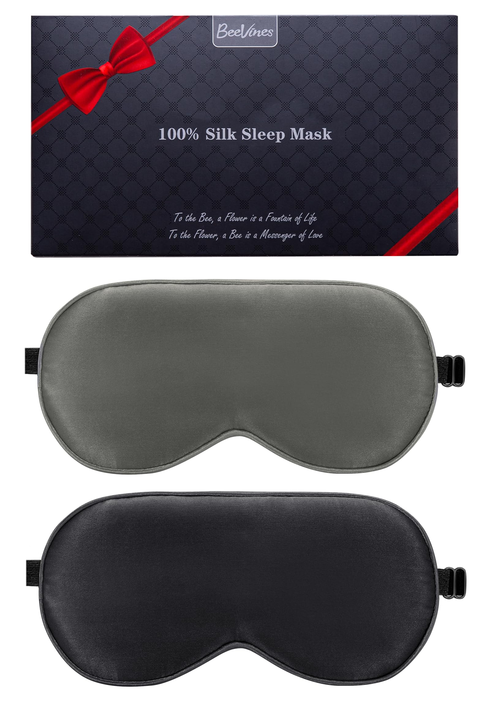 BeeVines masque sommeil en soie de mûrier noir pour blackout total et détente.
