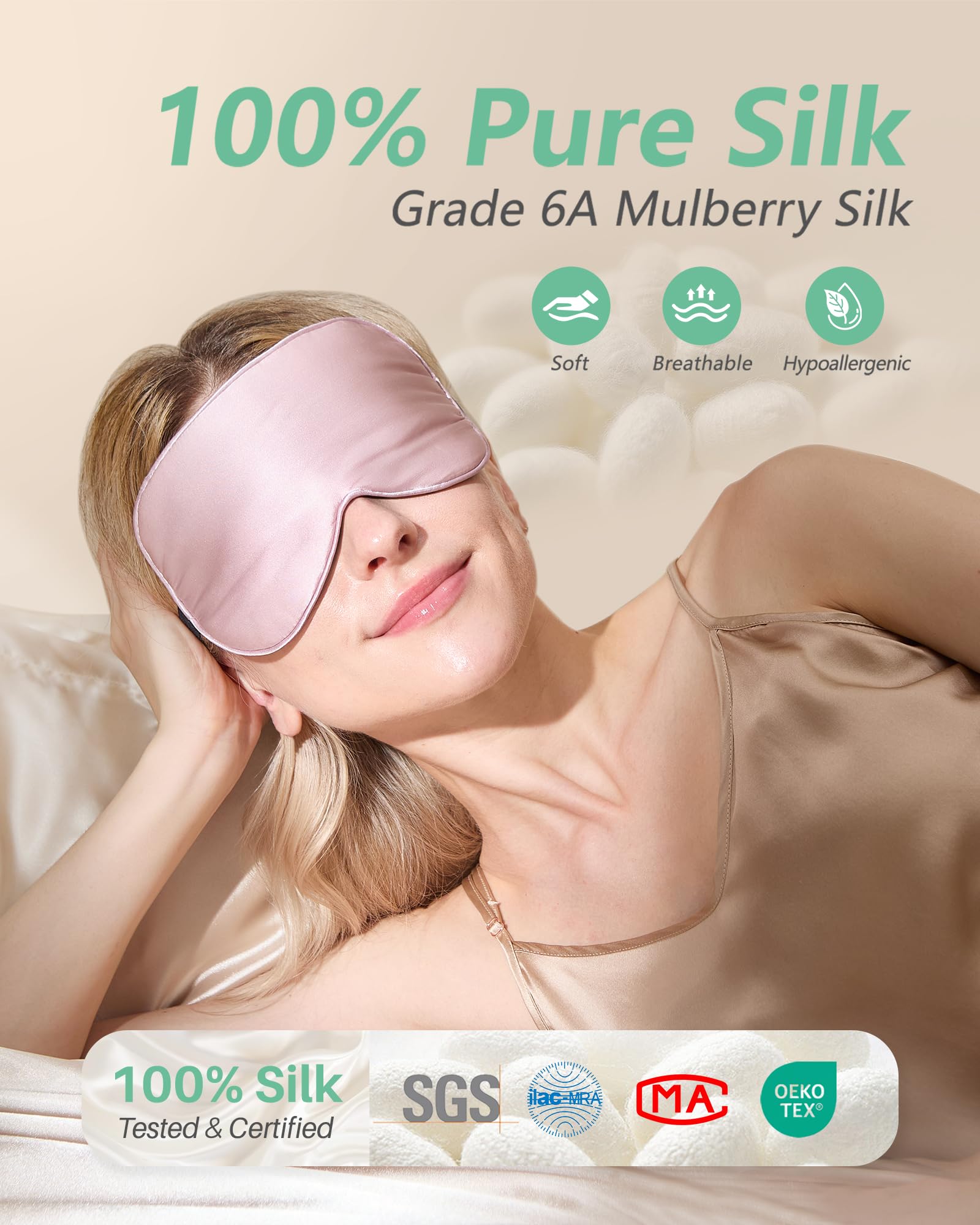 BeeVines masque sommeil soie Mulberry, design léger et confort durable.